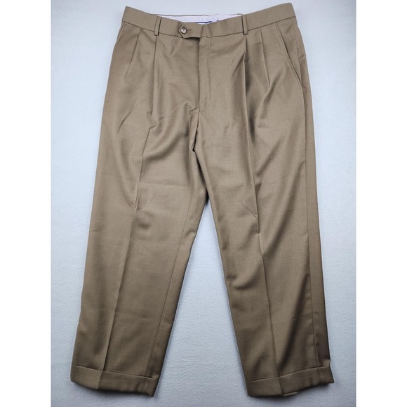 Beecroft & Bull Other - Beecroft & Bull Pants Mens 38 Brown Super 120s Wool Pleated Cuffed Comfort EZE
